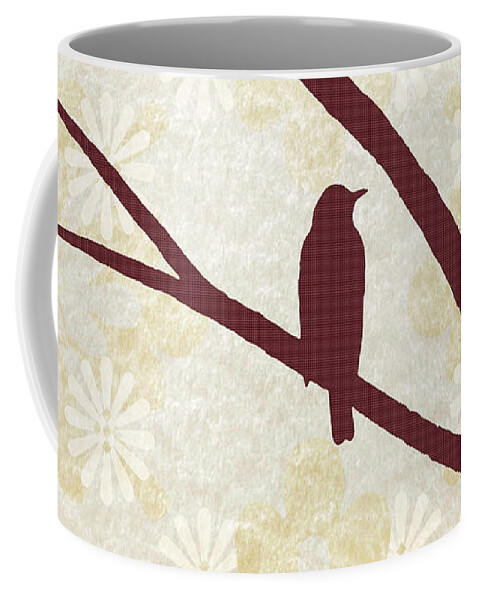Birds Coffee Mug featuring the mixed media Burgundy Bird Silhouette by Christina Rollo