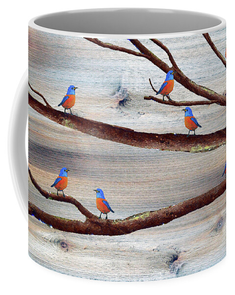 Birds Coffee Mug featuring the mixed media Rustic Bluebird Art by Ken Figurski