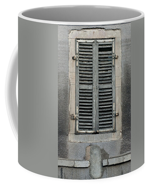 Rustic Coffee Mug featuring the photograph Rustic French Window Shutters Vignette 1 by Jani Freimann