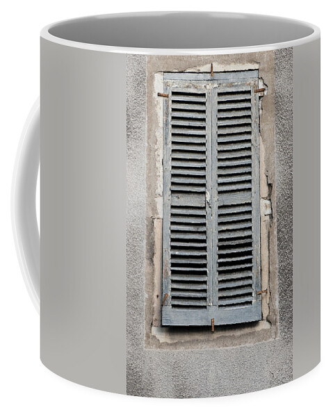 Rustic Coffee Mug featuring the photograph Rustic French Window Shutters Vignette by Jani Freimann