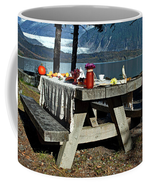 Picnic Table Coffee Mug featuring the photograph Rustic Tea Table 2 by Cathy Mahnke