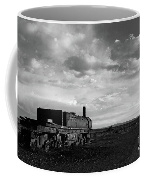 Bolivia Coffee Mug featuring the photograph Rusting Steam Engine in Black and White by James Brunker