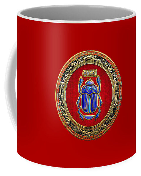 'treasure Trove' Collection By Serge Averbukh Coffee Mug featuring the digital art Sacred Egyptian Scarab by Serge Averbukh