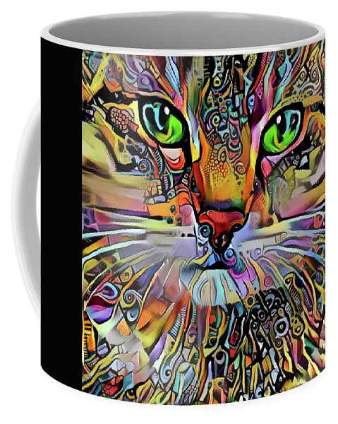 Abstract Cat Coffee Mug featuring the digital art Sadie the Colorful Abstract Cat by Peggy Collins