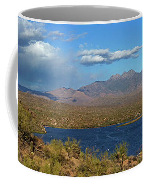 Panorama Coffee Mug featuring the photograph Saguaro Lake Panorama by Sue Cullumber