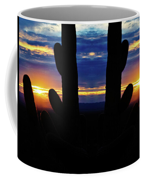 Saguaro National Park Coffee Mug featuring the photograph Saguaro Sunset Mirror by Kyle Hanson