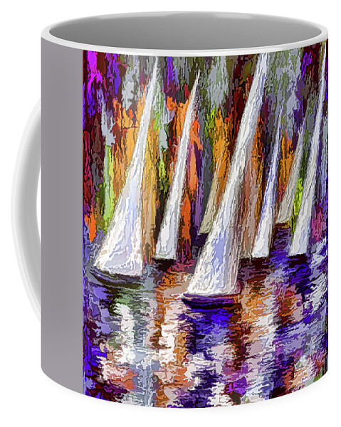  Art Coffee Mug featuring the digital art Sail Away by Lena Owens - OLena Art Vibrant Palette Knife and Graphic Design