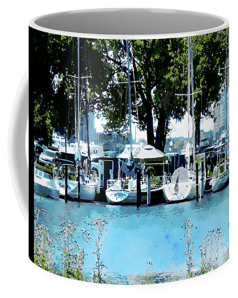 Detroit Yacht Club Coffee Mug featuring the digital art Sailboats At Belle Isle by Phil Perkins