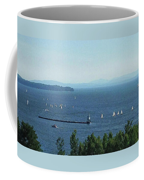 Sailboats Coffee Mug featuring the photograph Sailboats by Lake Champlain Lighthouse Panorama by Felipe Adan Lerma