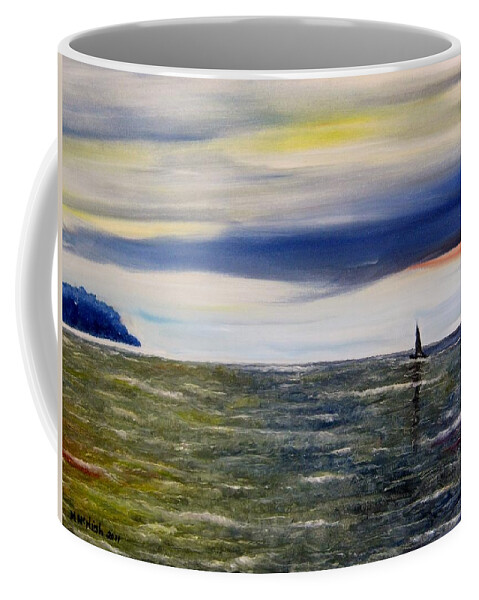 Sailboat Coffee Mug featuring the painting Sailing at dusk by Marilyn McNish