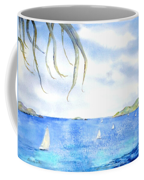 Caribbean Coffee Mug featuring the painting Sailing Between the Islandsd by Diane Kirk
