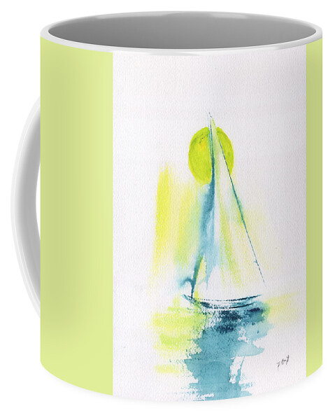 Sailing Coffee Mug featuring the painting Sailing By The Yellow Moon by Frank Bright