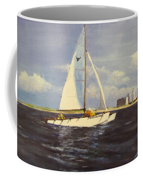 Sailboat Coffee Mug featuring the painting Sailing in the Netherlands by Jack Skinner