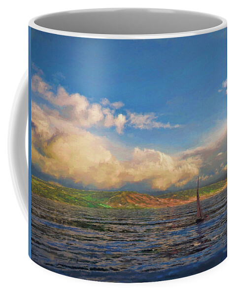 Sea Coffee Mug featuring the painting Sailing on Galilee by David Luebbert