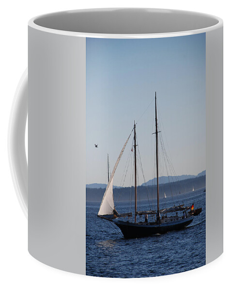 Sail Coffee Mug featuring the photograph Sailing on Puget Sound II by Carol Eliassen