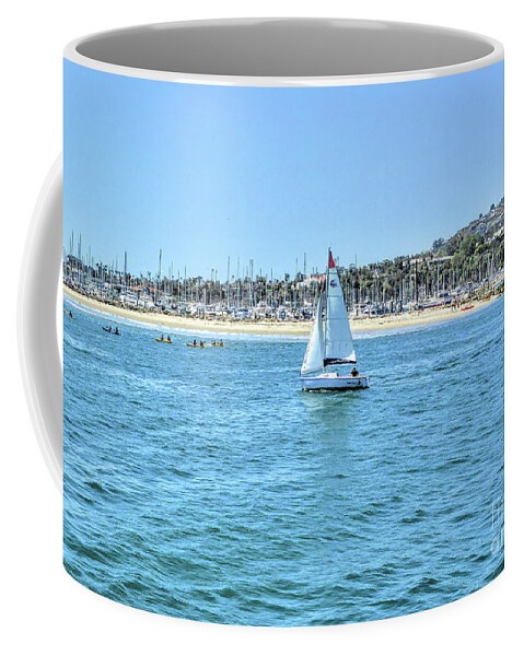 California; Santa Barbara Coffee Mug featuring the photograph Sailing out of the Harbor by Joe Lach
