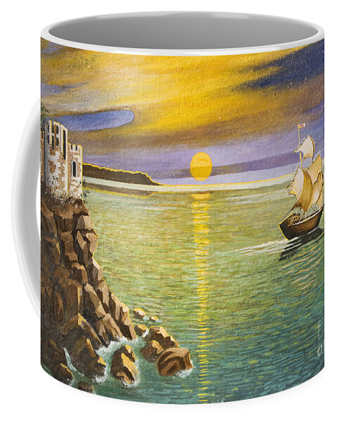 Picture Coffee Mug featuring the painting Sailing ship and castle by Irina Afonskaya