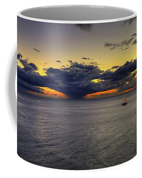 Sailboat Coffee Mug featuring the photograph Sailing to Sunset by Peter Kennett