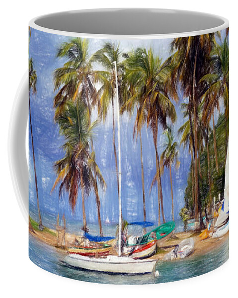 Caribbean Coffee Mug featuring the photograph Sails and Palms by Sue Melvin