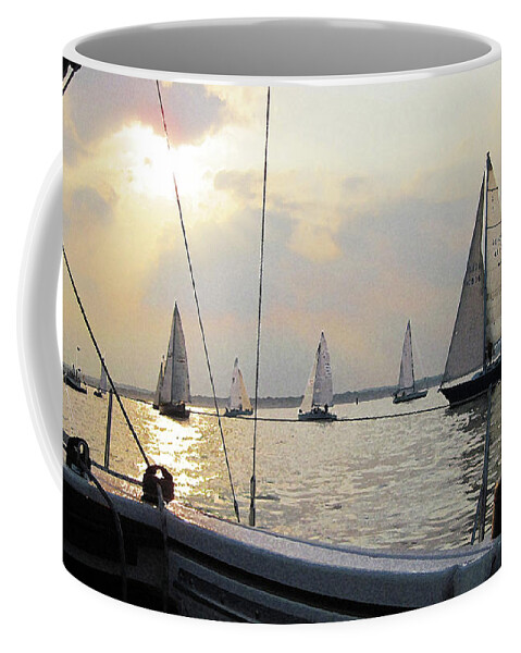 Sailboats Coffee Mug featuring the digital art Sails in the Sunset by Xine Segalas