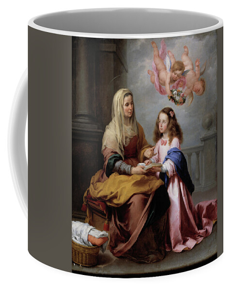Angel Coffee Mug featuring the painting Saint Anne teaching the Virgin to read by Bartolome Esteban Murillo