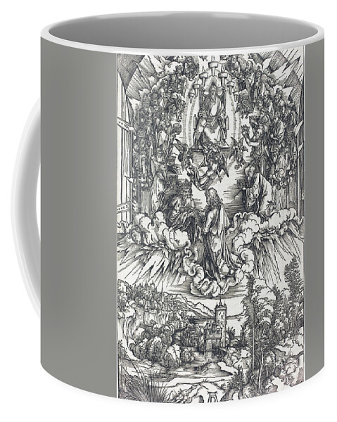 Durer Coffee Mug featuring the drawing Saint John before God and the Elders by Albrecht Durer