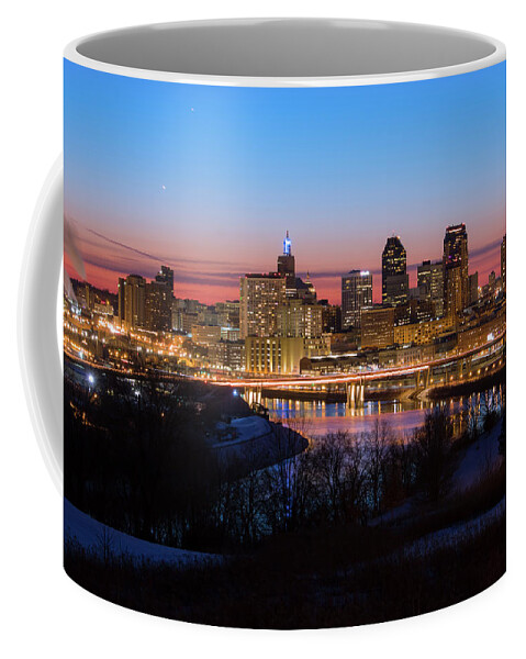Saint Paul Coffee Mug featuring the photograph Saint Paul and Minneapolis skyline at dusk by Jay Smith