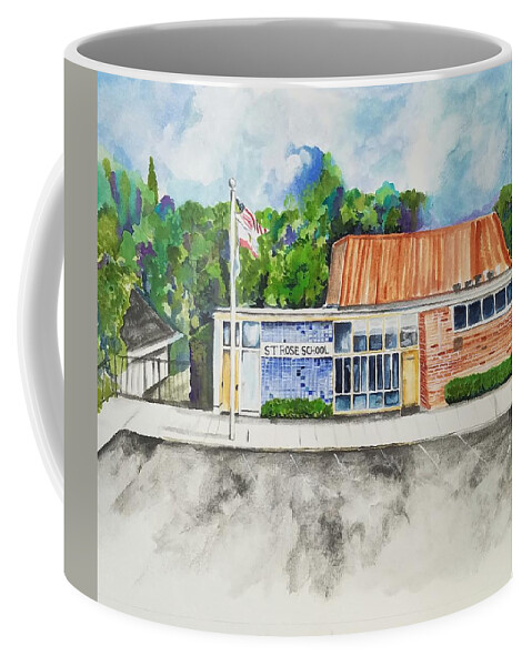 Saint Rose Coffee Mug featuring the painting Saint Rose Catholic School by Kathy Laughlin