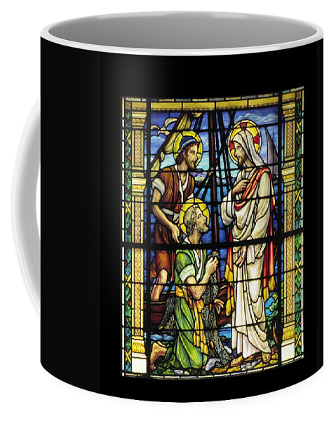 Stained Glass Window Coffee Mug featuring the photograph Saints Peter and Andrew with Christ by Sally Weigand
