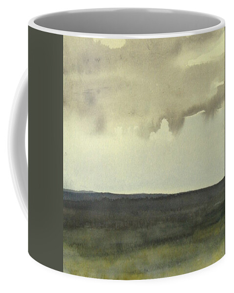 Landscape Coffee Mug featuring the painting dagrar over salenfjallen- Shifting daylight over mountain ridges, 10 of 12_60 x 60 cm by Marica Ohlsson