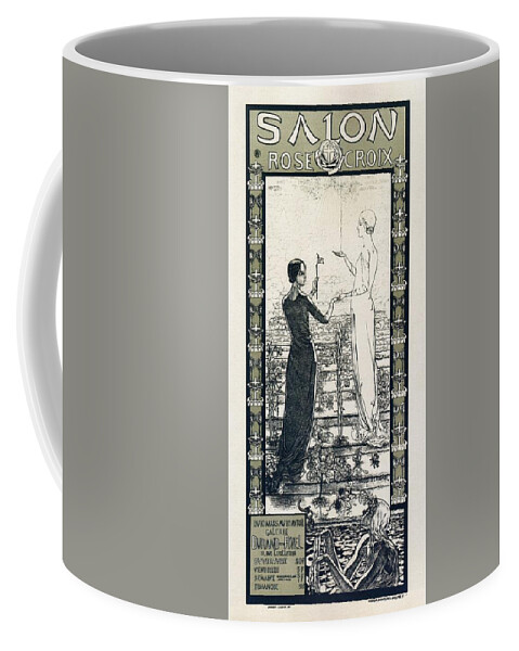 Salon Coffee Mug featuring the mixed media Salon de la Rose Croix - Vintage French Exposition Poster by Carlos Schwabe by Studio Grafiikka