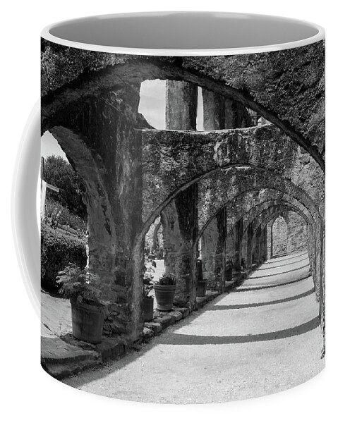 San Antonio Coffee Mug featuring the photograph San Antonio Mission arches in black and white by Paul Quinn