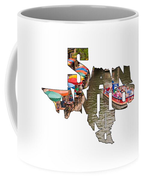 San Antonio Coffee Mug featuring the photograph San Antonio Texas Typography - San Antonio Riverwalk by Gregory Ballos