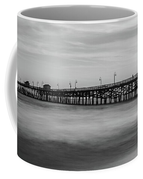 2017 Coffee Mug featuring the photograph San Clemente Pier Sunset Black and White Panorama by Paul Velgos