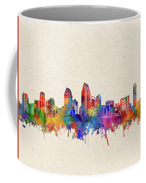 San Diego Coffee Mug featuring the digital art San Diego Skyline Watercolor 2 by Bekim M