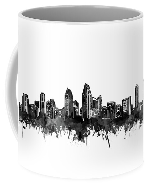 San Diego Coffee Mug featuring the digital art San Diego Skyline Watercolor Black And White by Bekim M