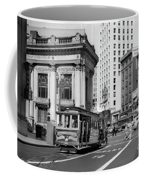 O'farrell At Market Street Coffee Mug featuring the photograph San Francisco Cable Car during WWII by Wernher Krutein