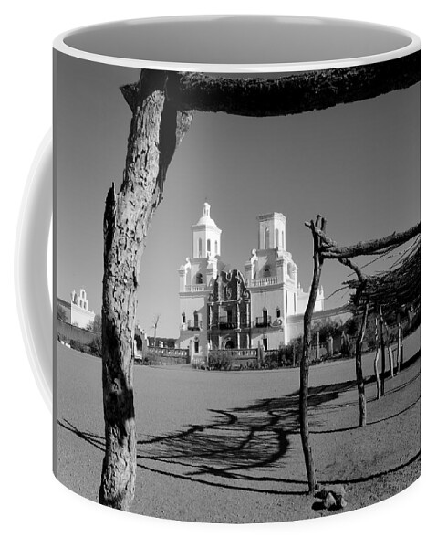 Old Coffee Mug featuring the photograph San Xavier del Bac, Monochrome by Gordon Beck