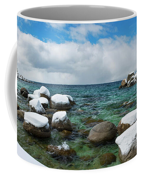 Sand Harbor Coffee Mug featuring the photograph Sand Harbor Winter Panorama by Brad Scott by Brad Scott