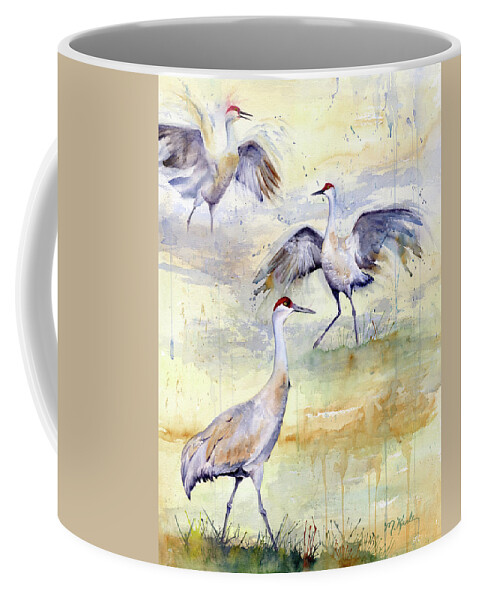 Cranes Coffee Mug featuring the painting Wetlands Courtship - Sandhill Cranes by Marsha Karle