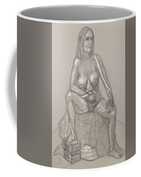 Realism Coffee Mug featuring the drawing Sandra with Yoga Tape by Donelli DiMaria