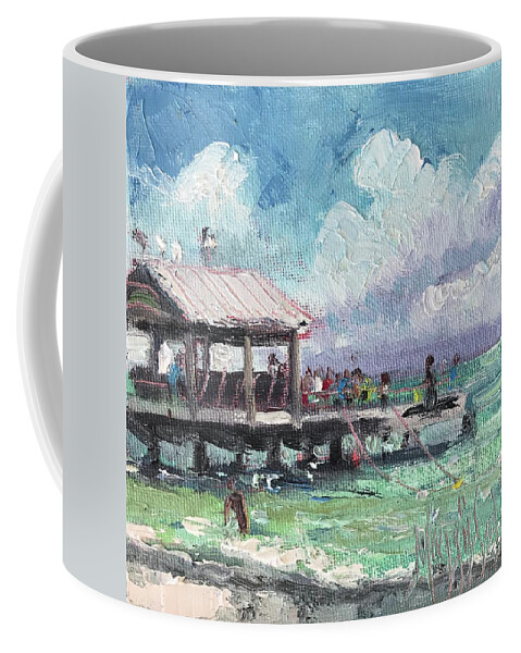 Sanibel Coffee Mug featuring the painting Sanibel Fishing Pier by Maggii Sarfaty