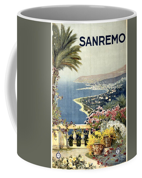 Sanremo Coffee Mug featuring the mixed media Sanremo, Mediterranean coast, Italy - Retro travel Poster - Vintage Poster by Studio Grafiikka