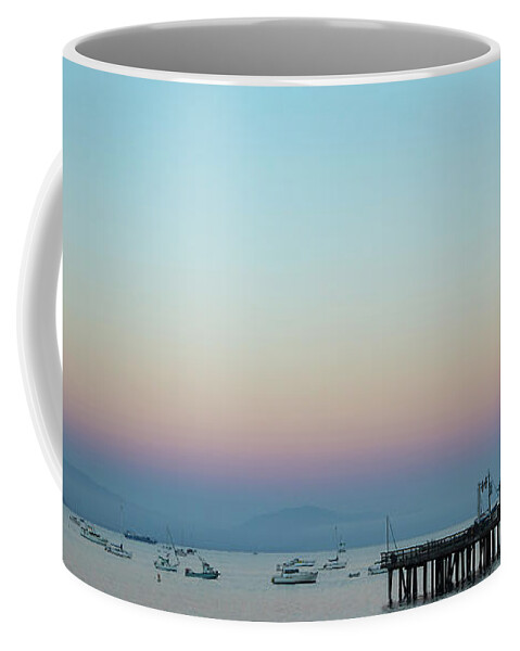 Santa Barbara Coffee Mug featuring the photograph Santa Barbara pier at dusk by Andy Myatt