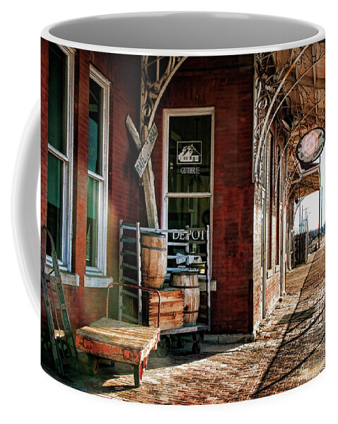 Depot Coffee Mug featuring the photograph Santa Fe Depot of Guthrie by Lana Trussell