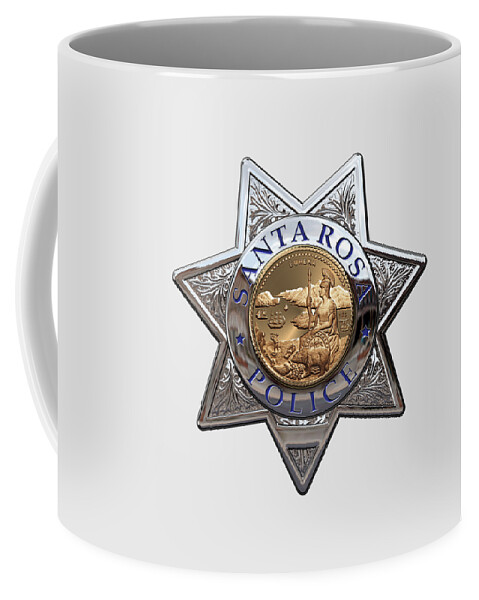 'law Enforcement Insignia & Heraldry' Collection By Serge Averbukh Coffee Mug featuring the digital art Santa Rosa Police Department Badge over White Leather by Serge Averbukh