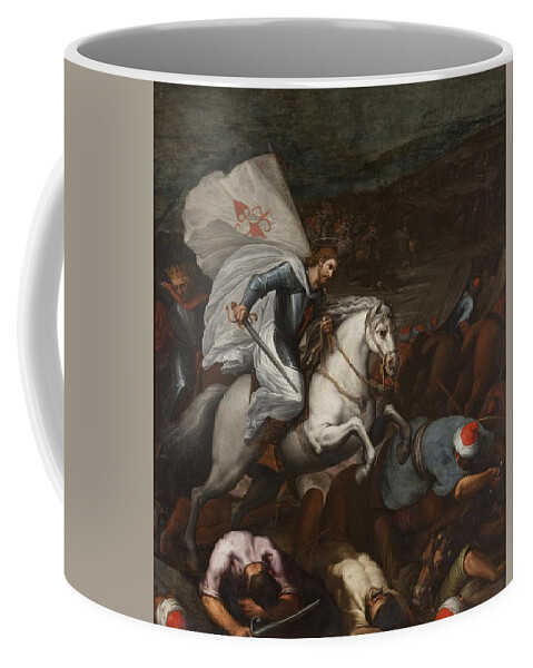 Santiago At The Battle Of Clavijo Coffee Mug featuring the painting Santiago at the Battle of Clavijo by MotionAge Designs