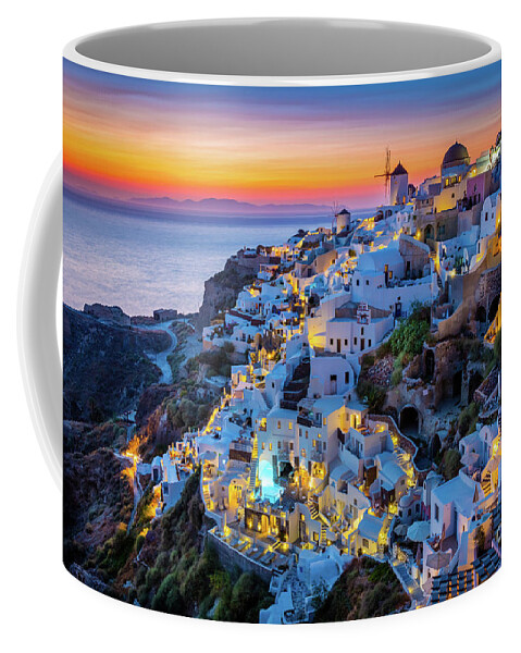 Aegean Sea Coffee Mug featuring the photograph Santorini Sunset by Inge Johnsson