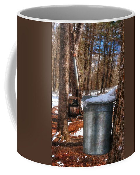 Sap Cans Coffee Mug featuring the photograph Sap Cans on Maple Trees in Hollis New Hampshire by Joann Vitali