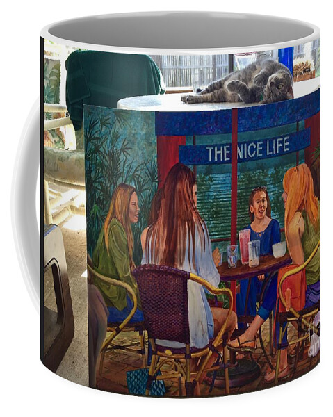 Cat Coffee Mug featuring the painting Saphira and the Nice Life by AnnaJo Vahle